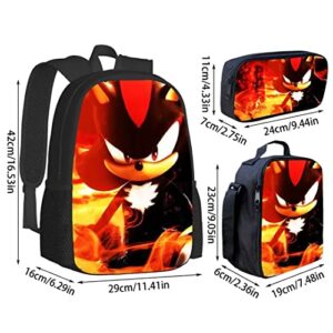 LHSAA 3PCS Backpack Casual Bag with Lunch Bag Tote And Pencil Case for Teenage Boys and Girls Cartoon Shoulder Laptop Large Capacity