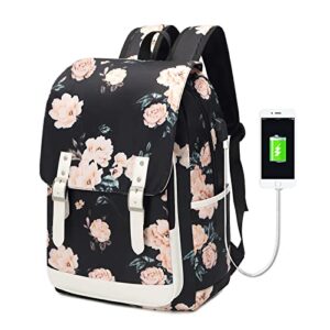 pawsky laptop backpack for women girls, stylish college school backpack with usb charging port water resistant casual daypack, floral