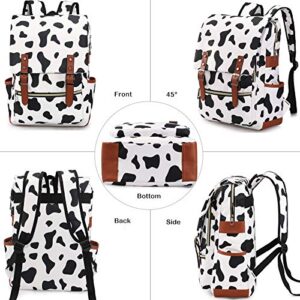 Vintage Laptop Backpack, Xinveen Cute Cow Spot College School Backpack Travel Daypack Casual Business Rucksack