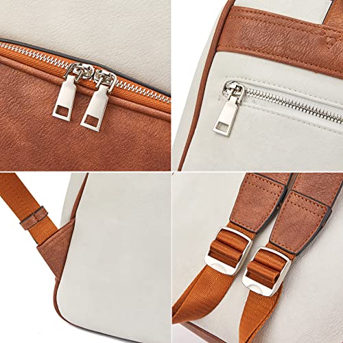 Telena Leather Laptop Backpack for Women Business Casual College Laptop Bags Beige-Brown