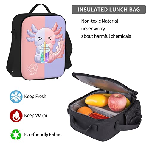 ALOVEUZ Axolotl Backpacks For Teen Boys Girls Lightweight Bookbag Set Daypack With Lunch Bag And Pencil Case, Black 9, One Size