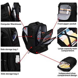 Sunborls Travel Backpack Oxford Cloth Black Waterproof Laptop Backpacks Women and Mens Large Backpack With Shoe Compartment