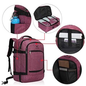 Hynes Eagle Travel Backpack 40L Flight Approved Carry on Backpack Red Violet with Grey 3PCS Packing Cubes Set