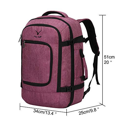 Hynes Eagle Travel Backpack 40L Flight Approved Carry on Backpack Red Violet with Grey 3PCS Packing Cubes Set