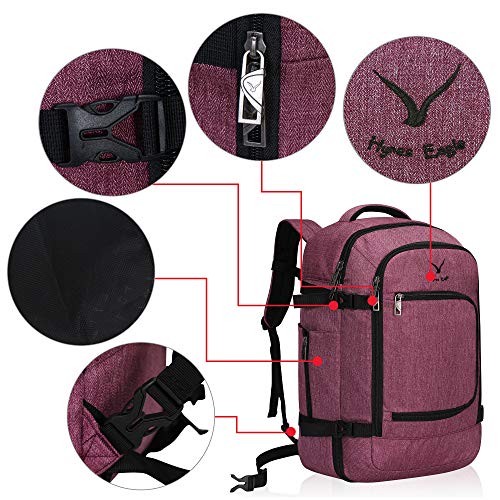 Hynes Eagle Travel Backpack 40L Flight Approved Carry on Backpack Red Violet with Grey 3PCS Packing Cubes Set