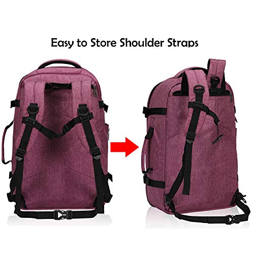 Hynes Eagle Travel Backpack 40L Flight Approved Carry on Backpack Red Violet with Grey 3PCS Packing Cubes Set