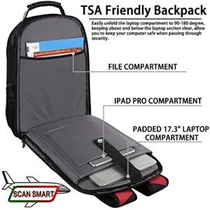 17.3 Laptop Backpack, Extra Large Travel laptop Backpack with Rain Cover, TSA Friendly Flight Approved with RFID Anti Theft Pocket and USB Charger Port, Water Resistant School Bag for Men and Women