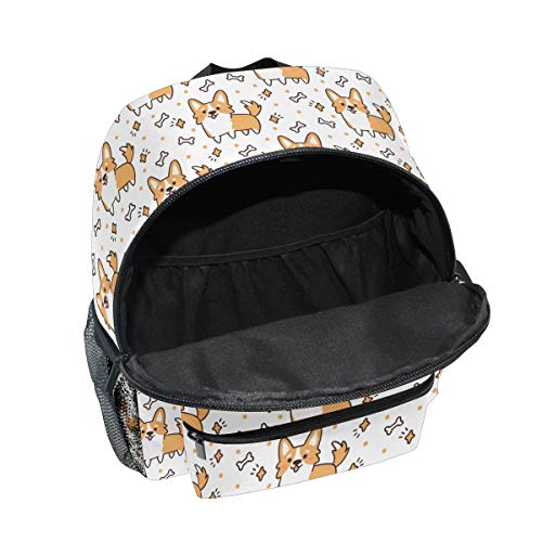Corgi Dog Backpacks for Kids Girls Boys 10x4x12 IN Cute Yellow Puppies Preschool Toddler Bookbag with Chest Strap Mini School Bags for Kindergarten
