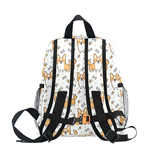 Corgi Dog Backpacks for Kids Girls Boys 10x4x12 IN Cute Yellow Puppies Preschool Toddler Bookbag with Chest Strap Mini School Bags for Kindergarten