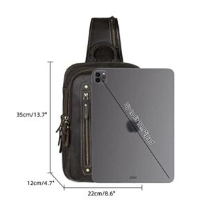 Hespary Vintage Genuine Leather Sling Crossbody Backpack Shoulder Bag for Men Fits 12.9" iPad