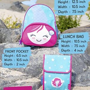 Toddler Backpack for Girls and Boys with Kids Lunch Bag - Mermaid Backpack for Girls and Lunch Bag Kids Backpack for School with Lunch Box Kids - Camp Travel Preschool Backpack - Majestic Mermaid