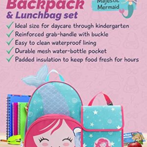 Toddler Backpack for Girls and Boys with Kids Lunch Bag - Mermaid Backpack for Girls and Lunch Bag Kids Backpack for School with Lunch Box Kids - Camp Travel Preschool Backpack - Majestic Mermaid