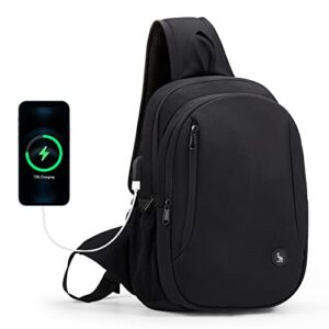 oiwas sling bag for men fit 12.9 inch tablet lightweight one strap backpack black business crossbody bag travel hiking shoulder bag waterproof cycling chest bag