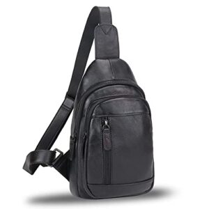 ivtg genuine leather sling bag chest shoulder pack crossbody casual daypack vintage handmade hiking backpack motorcycle bag (darkgrey)