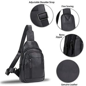 IVTG Genuine Leather Sling Bag Chest Shoulder Pack Crossbody Casual Daypack Vintage Handmade Hiking Backpack Motorcycle Bag (Darkgrey)