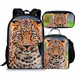 Leoaprd 17 Inch Backpack with Lunch Bag and Pencil Case School Bag Set with Adjustable Padded Shoulder Straps