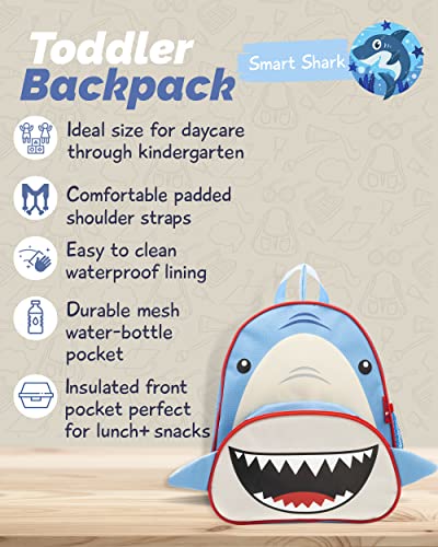 JOY2B Toddler Backpack for Boys and Girls - Shark Backpack for Girls and Boys - Kids Backpack for School Camp Travel - Preschool Backpack with Water Bottle Holder - Smart Shark