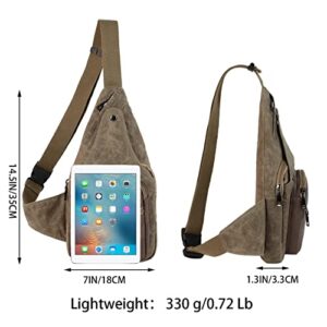 Lemuvlt Waxed Canvas Slim Sling Bag Mini Casual Daypacks Backpack Durable Crossbody Chest Bag Outdoor Travel Hiking Cycling(Brown)