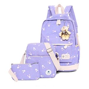 3Pcs Girl Backpack Sets Cute Cartoon Rabbit Prints Elementary Students Daypack Primary Schoolbag Kids Knapsack for School