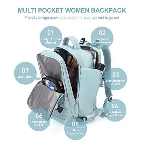 Laptop Backpack for Women, Travel Backpack with with Shoes Compartment & Wet Pocket, School Backpack fit 15.6 Inch Laptop