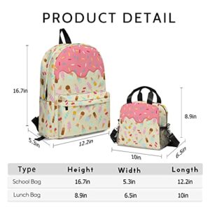 Ice Cream Backpack Set Girls Boys Lightweight Bookbag with Insulated Lunch Bag for Travel Camping Outdoor Sport