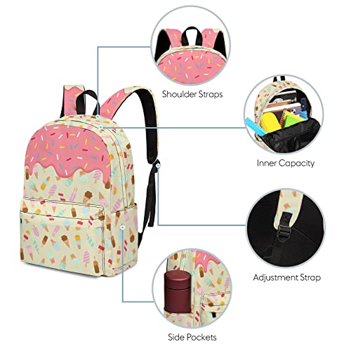 Ice Cream Backpack Set Girls Boys Lightweight Bookbag with Insulated Lunch Bag for Travel Camping Outdoor Sport