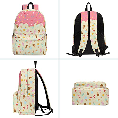 Ice Cream Backpack Set Girls Boys Lightweight Bookbag with Insulated Lunch Bag for Travel Camping Outdoor Sport