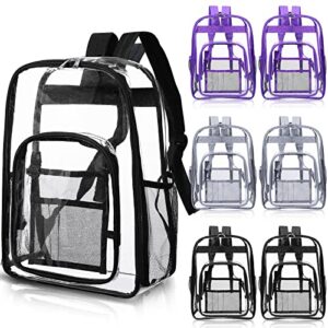 mixweer 6 pcs clear backpacks heavy duty clear bookbags 16.9″ transparent school bag with straps front pocket for boys girls school stadium, black gray purple