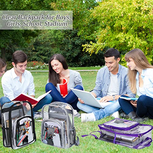 Mixweer 6 Pcs Clear Backpacks Heavy Duty Clear Bookbags 16.9" Transparent School Bag with Straps Front Pocket for Boys Girls School Stadium, Black Gray Purple