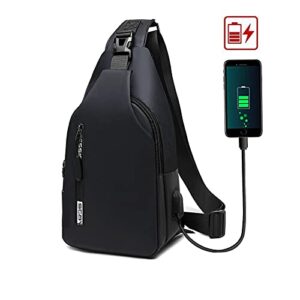 Crossbody Sling Backpacks Sling Bag for Men Women Shoulder Backpack Chest Bags with USB Charger Port Oxford Cloth Crossbody Daypack for Hiking Camping Cycling Running Walking,Black