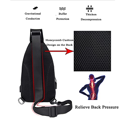 Crossbody Sling Backpacks Sling Bag for Men Women Shoulder Backpack Chest Bags with USB Charger Port Oxford Cloth Crossbody Daypack for Hiking Camping Cycling Running Walking,Black