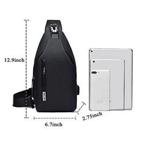 Crossbody Sling Backpacks Sling Bag for Men Women Shoulder Backpack Chest Bags with USB Charger Port Oxford Cloth Crossbody Daypack for Hiking Camping Cycling Running Walking,Black