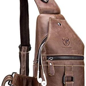 Genuine Leather Sling Bag,Full Grain Leather Chest Bag Casual Crossbody Shoulder Backpack Travel Hiking Vintage Daypacks for Men