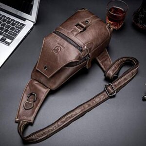 Genuine Leather Sling Bag,Full Grain Leather Chest Bag Casual Crossbody Shoulder Backpack Travel Hiking Vintage Daypacks for Men