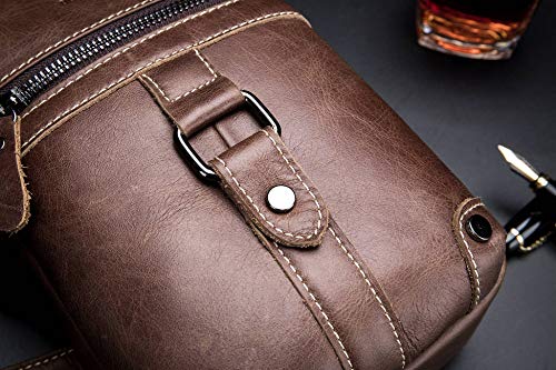 Genuine Leather Sling Bag,Full Grain Leather Chest Bag Casual Crossbody Shoulder Backpack Travel Hiking Vintage Daypacks for Men