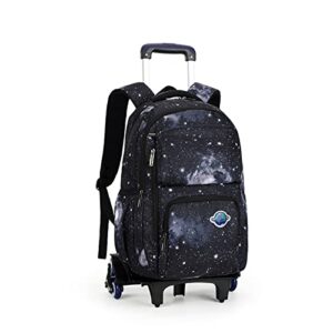 gloomall starry sky kids trolley rolling backpack primary school bookbag with wheels travel luggage (black white starry sky)