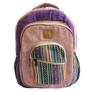 ojas yatra large hemp backpack – handmade pure hemp bags for women & men – boho/hippie himalayan bag for travel & festivals – bohemian/baja aztec purple backpack