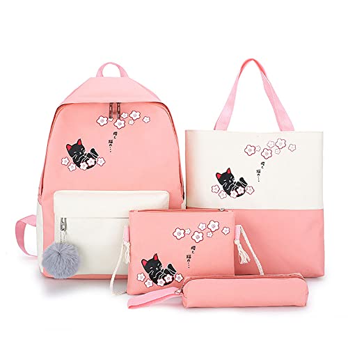 YWHWLX Black Cat Print Backpack, Suitable For Young Girls And Students Cat Print Cute School Bag Backpack Set (Pink)