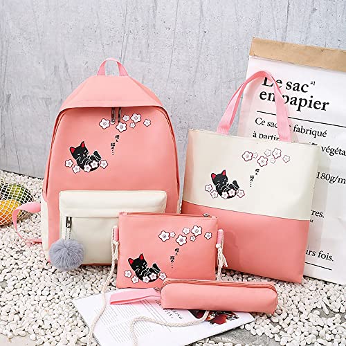 YWHWLX Black Cat Print Backpack, Suitable For Young Girls And Students Cat Print Cute School Bag Backpack Set (Pink)