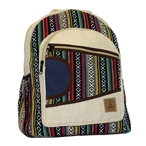 Ojas Yatra Pure Himalayan Hemp Backpack Large - Boho/Hippie Student Laptop Backpack for Women & Men - Handmade Notebook Bag for Travel & Festivals