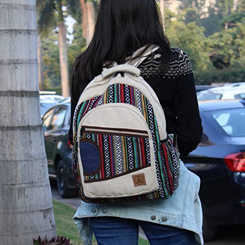 Ojas Yatra Pure Himalayan Hemp Backpack Large - Boho/Hippie Student Laptop Backpack for Women & Men - Handmade Notebook Bag for Travel & Festivals