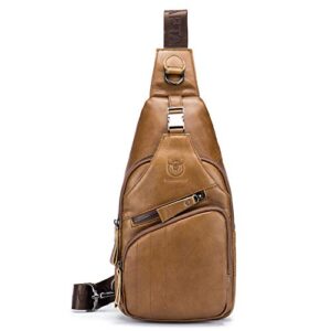 bullcaptain shoulder backpack casual cross body bag genuine leather ipad mini pack travel sling bag xb-105 (brown, big)