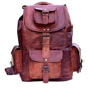rustic vintage leather backpack travel rucksack knapsack daypack bag for men women brown (16 x 8 x8 inches)