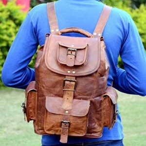 Rustic Vintage Leather Backpack Travel rucksack knapsack daypack Bag for men women Brown (16 x 8 x8 inches)