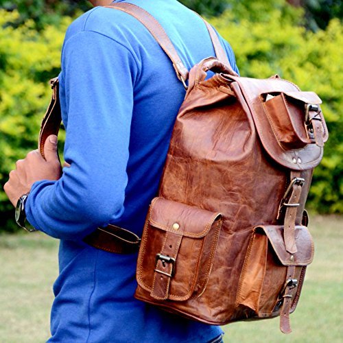 Rustic Vintage Leather Backpack Travel rucksack knapsack daypack Bag for men women Brown (16 x 8 x8 inches)