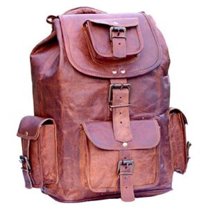 Rustic Vintage Leather Backpack Travel rucksack knapsack daypack Bag for men women Brown (16 x 8 x8 inches)