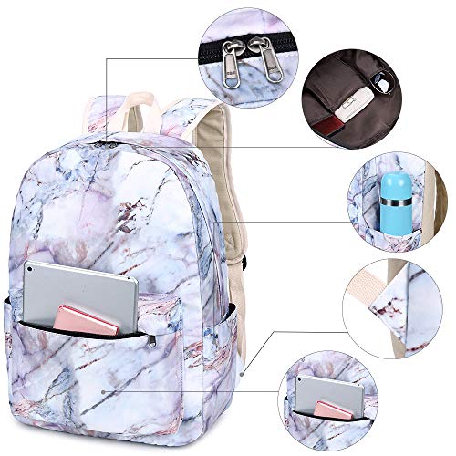 Bluboon Teen Girls School Backpack Kids Bookbag Set with Lunch Box Pencil Case Travel Laptop Backpack Casual Daypacks (Marble 5)