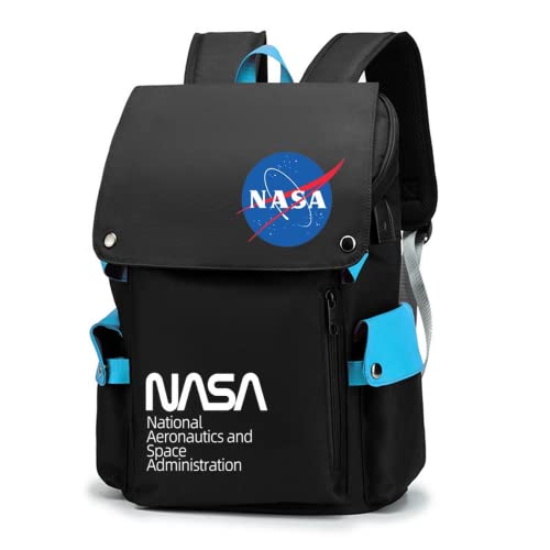 MOUNSHET NASA backpack logo astronaut USB charging + headphone hole casual bag unisex travel bag large capacity laptop bag (blue,18.9? X13.4?X 8.37")