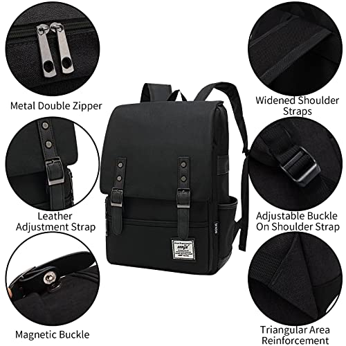 Wesoke Vintage Women Laptop Backpack, School College Student Bookbag Travel Rucksack Casual Daypack Business Work Computer Back Pack for Men, Fashion Nurse Bag Fits 15.6 Inch Notebook, Black