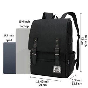 Wesoke Vintage Women Laptop Backpack, School College Student Bookbag Travel Rucksack Casual Daypack Business Work Computer Back Pack for Men, Fashion Nurse Bag Fits 15.6 Inch Notebook, Black